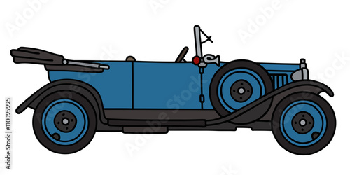 Vintage blue cabriolet / Hand drawing, vector illustration