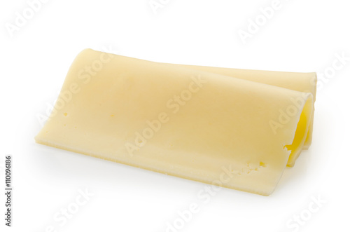 slices of cheese on white background with clipping path