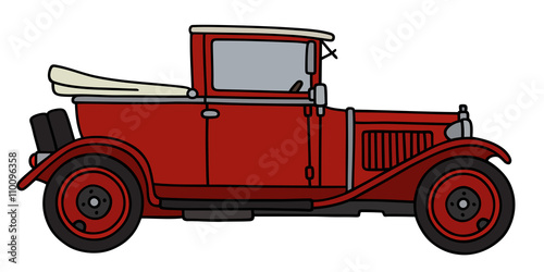 Vintage red car / Hand drawing, vector illustration