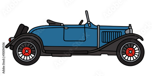 Vintage blue roadster / Hand drawing, vector illustration