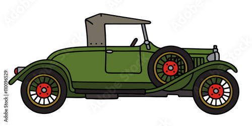 Vintage green roadster / Hand drawing, vector illustration
