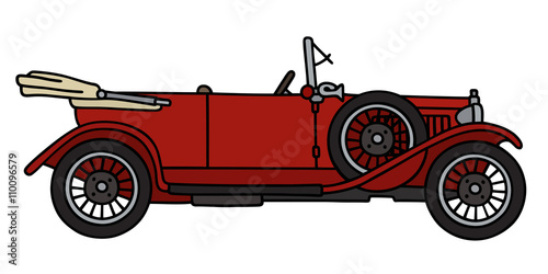 Vintage red cabriolet / Hand drawing, vector illustration