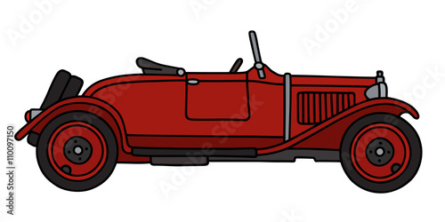 Vintage red roadster / Hand drawing, vector illustration