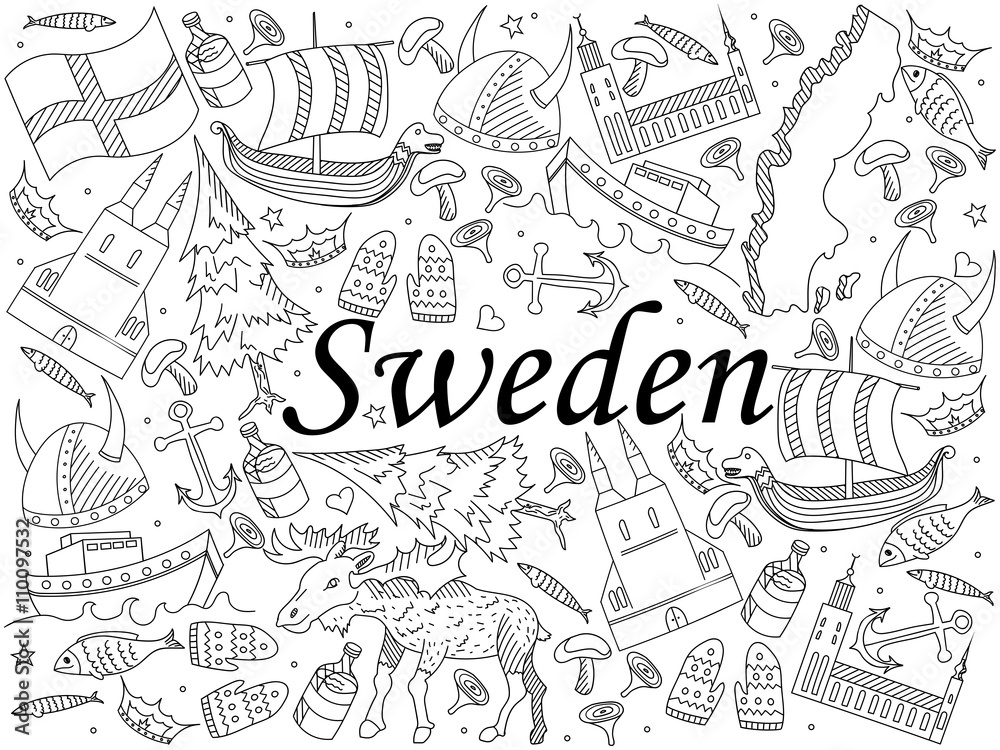Obraz premium Sweden coloring book vector illustration