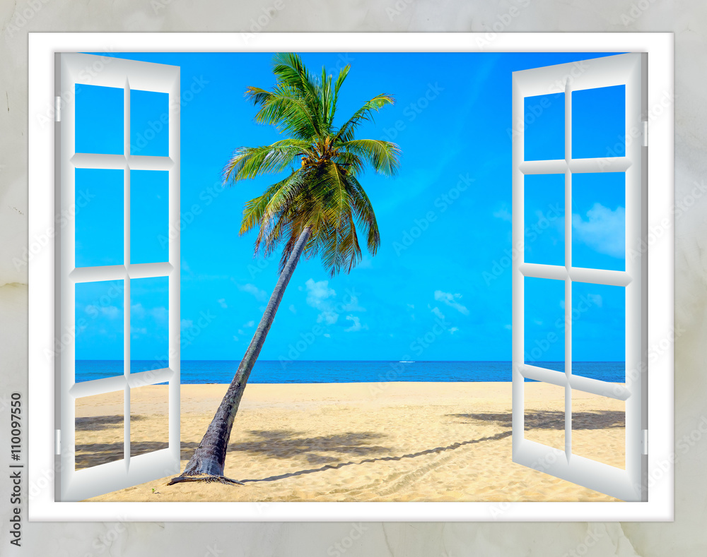Fototapeta Widok na ocean z okna na wyspie słoneczny letni dzień