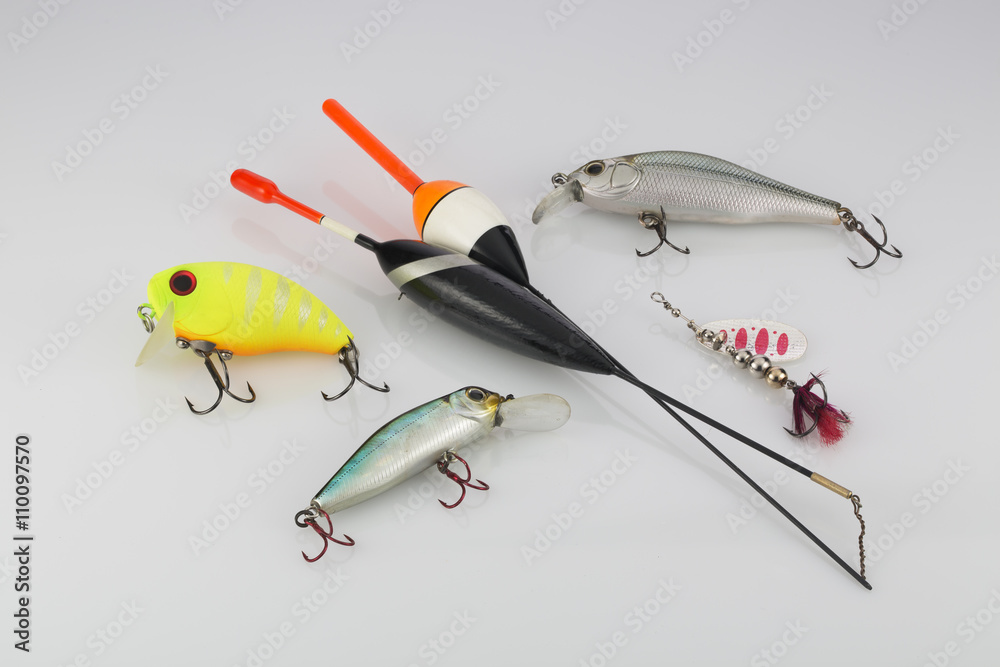 Fishing baits on white background Fishing baits on white background