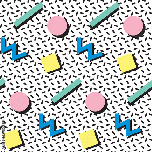 Retro seamless pattern in Memphis style, 80s, 90s