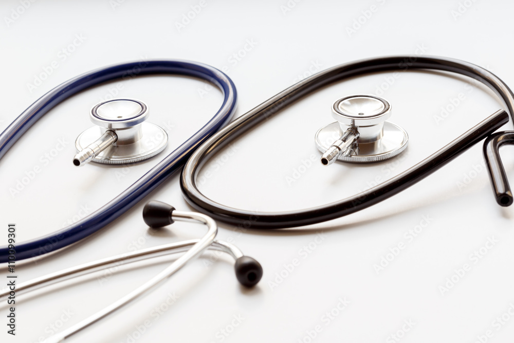 two disassembled stethoscope on white background two disassembled stethoscope on white background