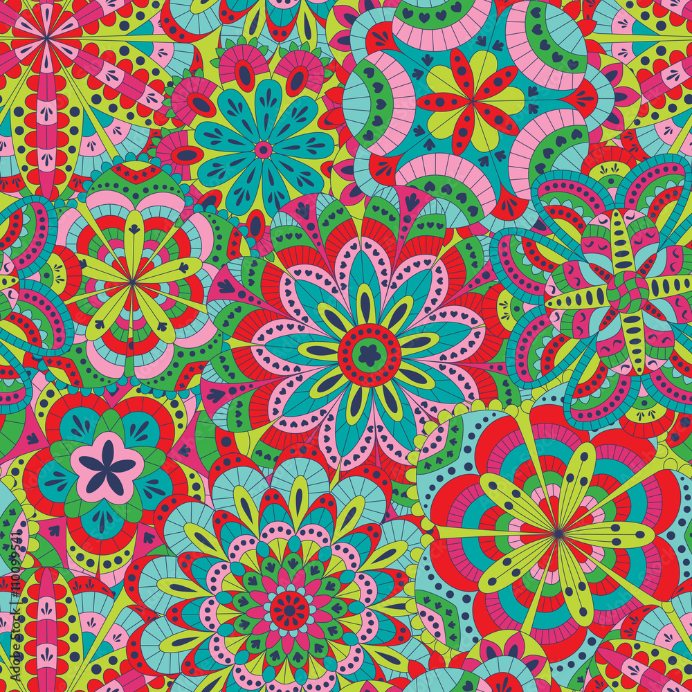 Floral background made of many mandalas. Seamless pattern. Good for weddings, invitation cards, birthdays, etc. Creative hand drawn elements. Vector illustration.