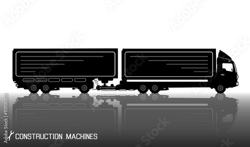 Detailed silhouettes of trailer truck with reflections background. Vector illustration