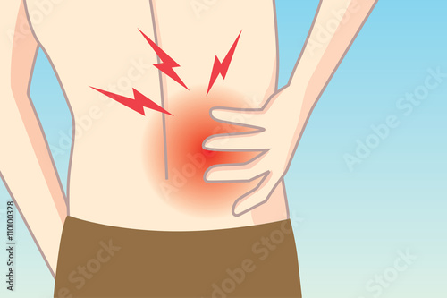 Man touching his back in pain area. This illustration about health care of adult and older.