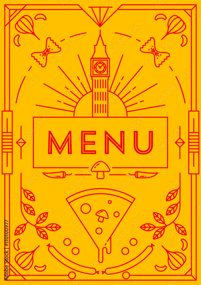 Trendy Pizza Menu Design with Linear Icons