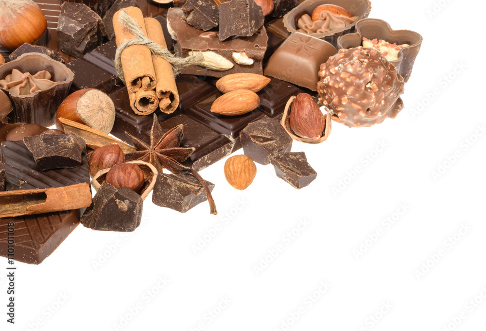 Delicious chocolates isolated on white background Delicious chocolates isolated on white background