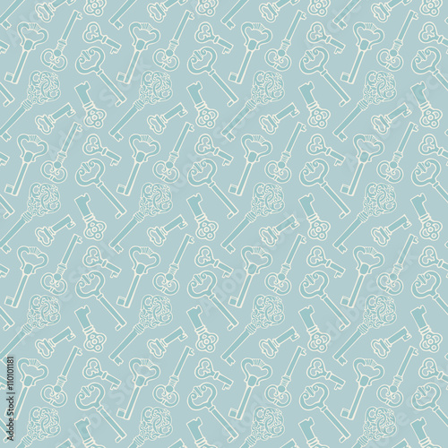 Seamless pattern with outline vintage keys