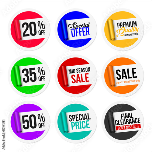 Promotional Colorful Sale Stickers Collection. Torn Paper.