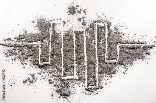 Meandar zig zag shape drawing made in ash, sand, dust, dirt