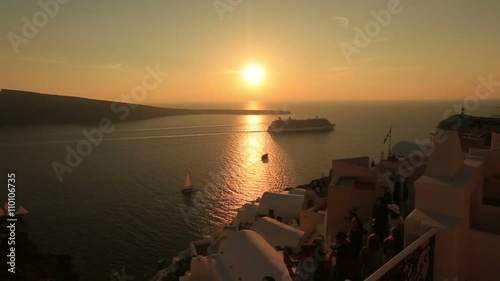 Time Lapse Santorini Island, Greece on breathtaking sunset photo