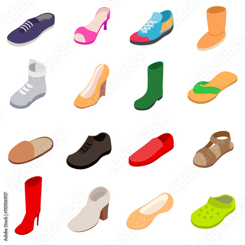 Shoes icons set, isometric 3d style