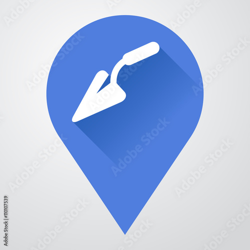 Icono plano localizacion con paleta de albañil con sombra