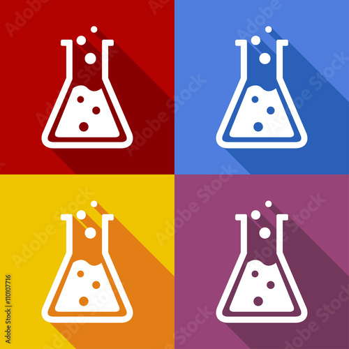 Icono plano laboratorio quimica con sombra en varios colores