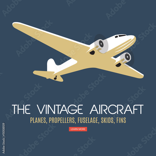 Twin engine passenger plane. For label and banners. Vintage style. Vector illustration.