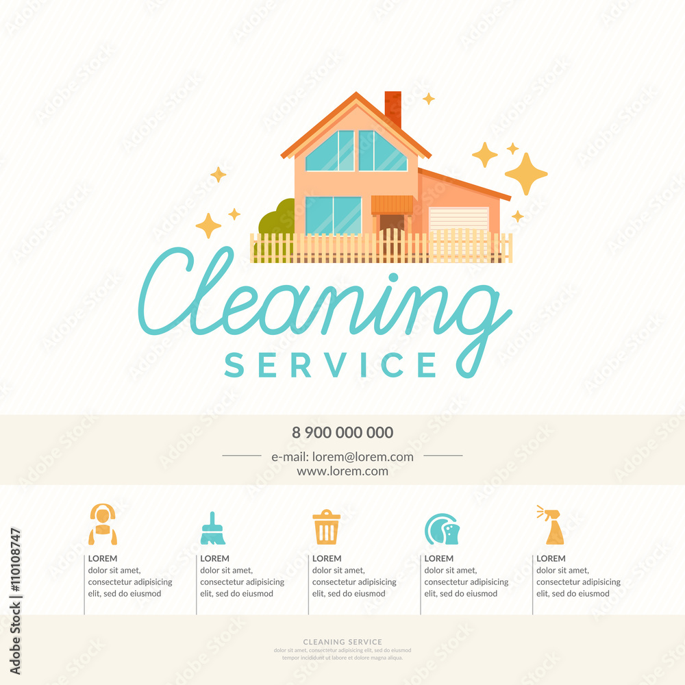 Conceptual poster and the logo for cleaning. Vector illustration