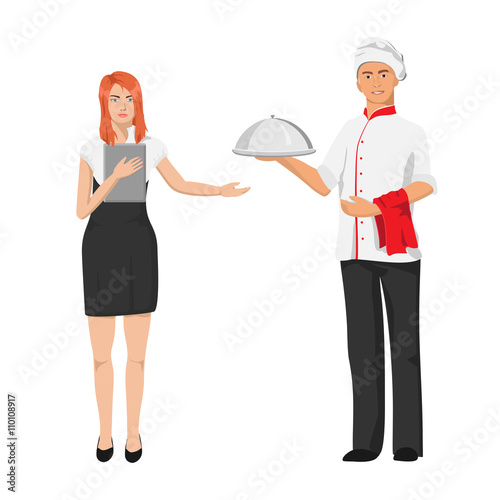 chef and the waitress. Service staff in the restaurant.