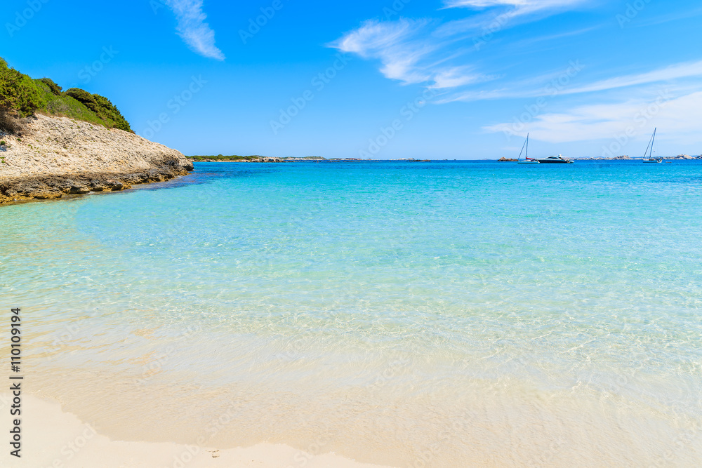 Beautiful beach Petit Sperone with crystal clear azure sea water, Corsica island, France
