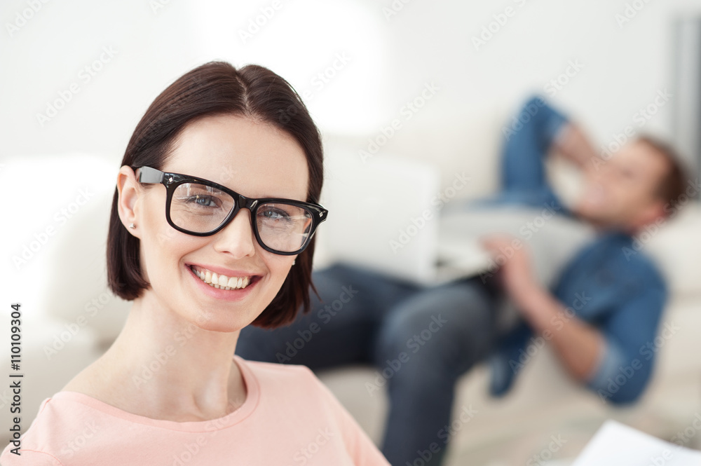 Beautiful businesswoman is working at home Beautiful businesswoman is working at home