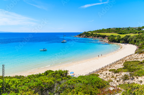 Fototapeta Naklejka Na Ścianę i Meble -  A view of stunning Grande Sperone beach with its crystal clear sea water, Corsica island, France