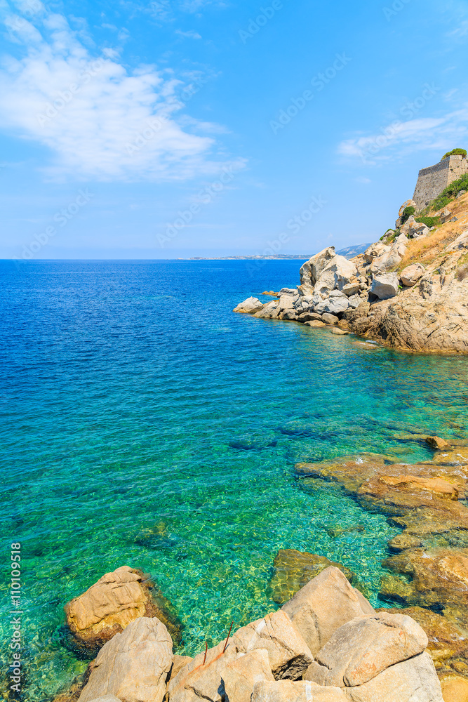 Turquoise sea water in Calvi bay, Corsica island, France