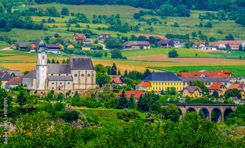 Canvas Print Aerial view of Emmersdorf an der Donau town in Austria