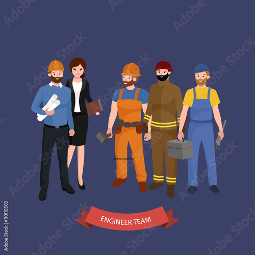 Civil engineer, architect and construction workers group. Workers people