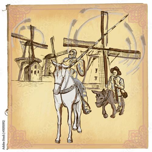 Don Quijote (Quixote) - An hand drawn vector sketch, freehand, c