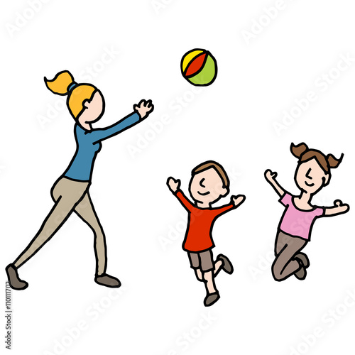 baby sitter playing ball with children