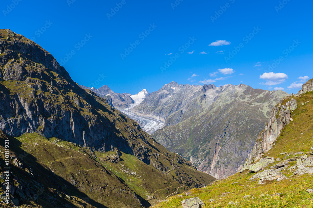 Panorama view towards the Aletsch glacier