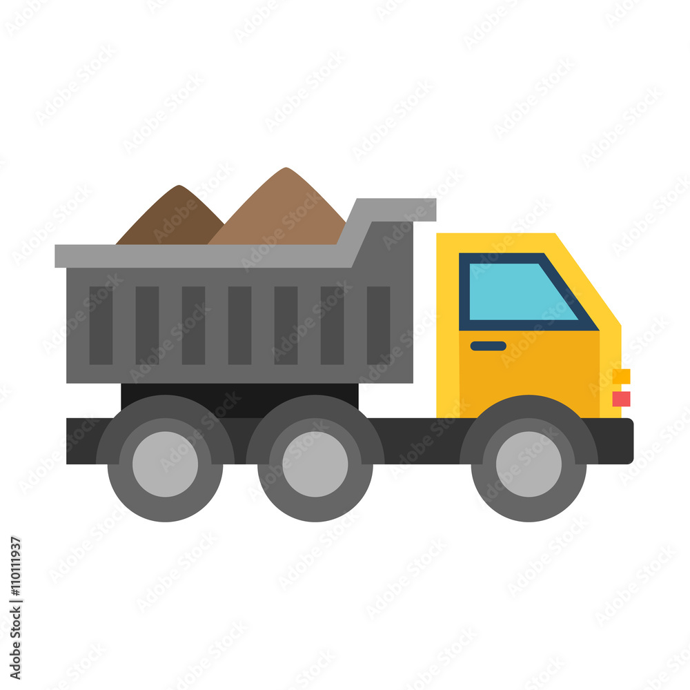 Dump truck with sand. Flat vector illustration isolated on white background
