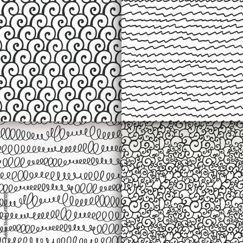 Abstract doodle seamless patterns set