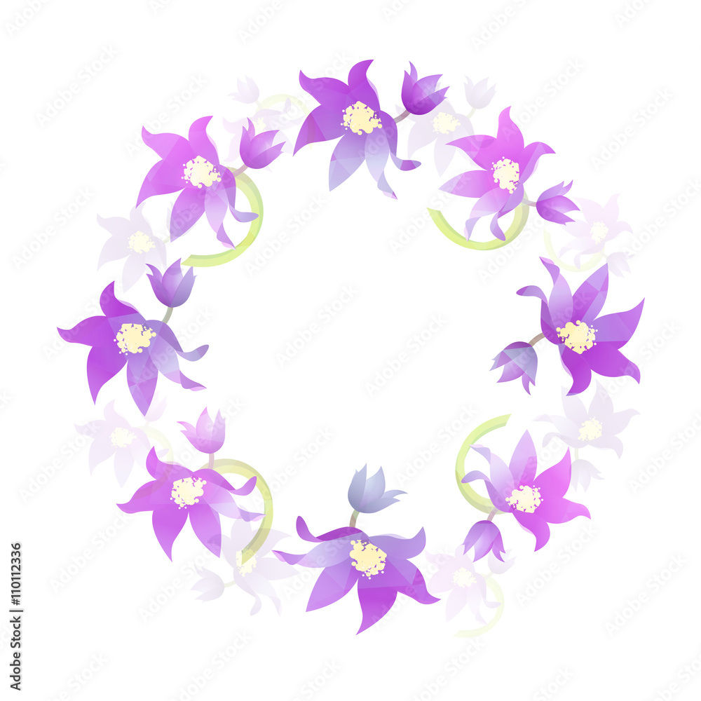 Round Frame with Contour of Purple Pasque Flowers