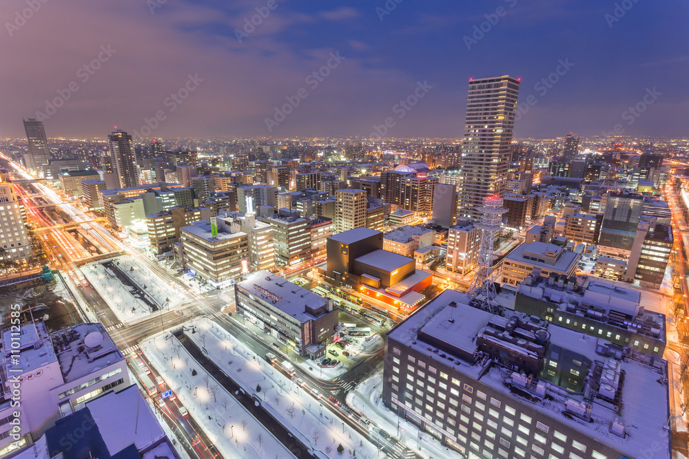 Cityscape of Sapporo at odori Park, Hokkaido, Japan