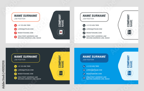 Business Card Vector Template. Flat Style Vector Illustration. Stationery Design. 4 Color Combinations. Print Template