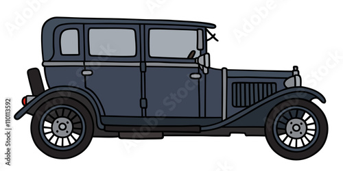 Vintage dark blue car / Hand drawing, vector illustration