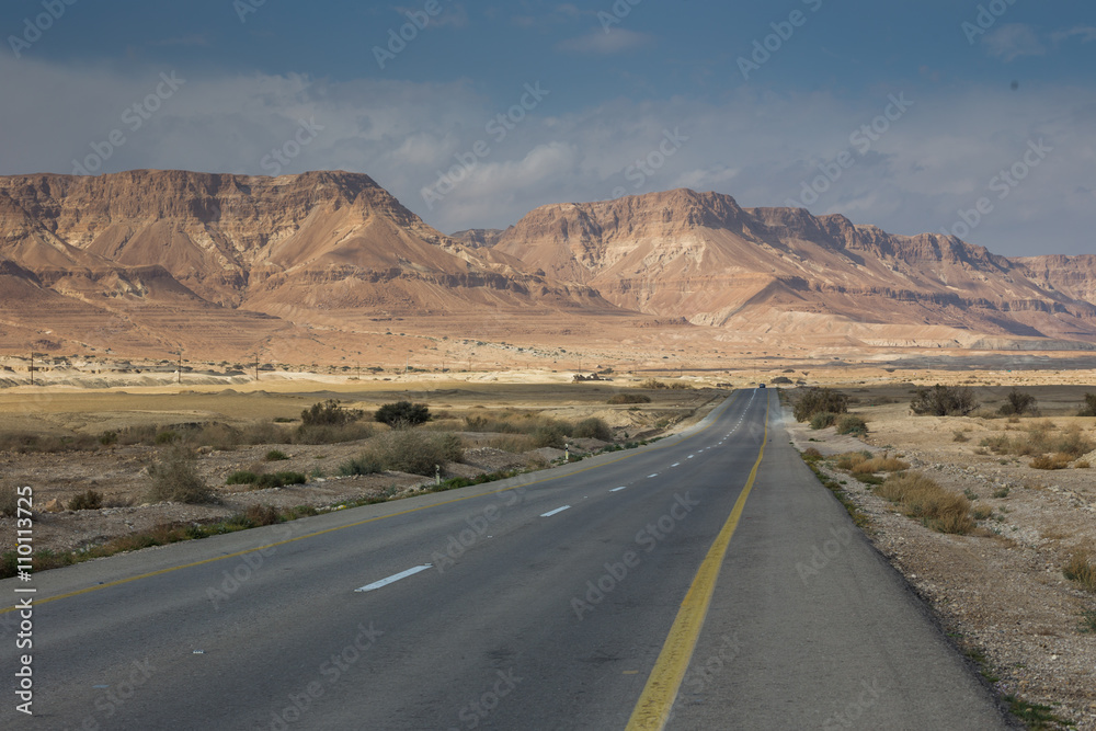 Picturesque landscape scene above road