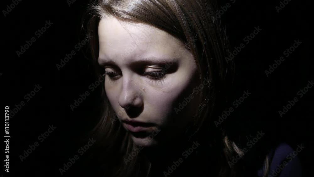 Stressed teen girl fear of something and says to do silence. 4K UHD. Stressed teen girl fear of something and says to do silence. 4K UHD.