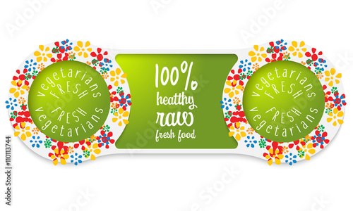 Two circular connected boxes for your text and healthy food icon
