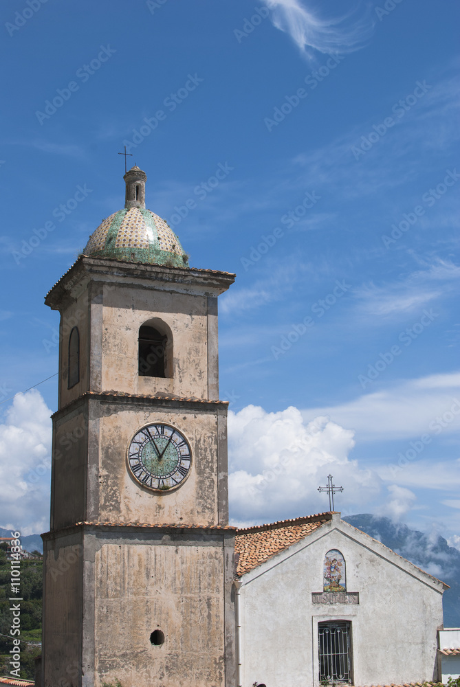 Bell tower church near Amalfi village, Italy