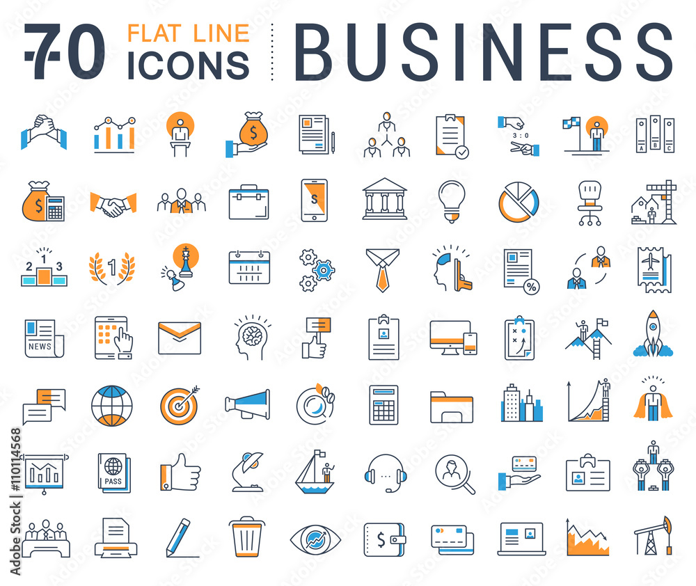 Set Vector Flat Line Icons Business Set Vector Flat Line Icons Business
