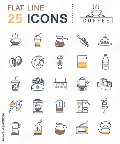 Set Vector Flat Line Icons Coffee