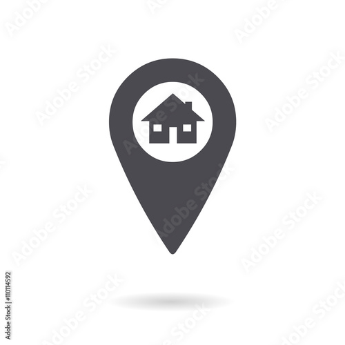 Vector illustration of a residential Pin Locator Internet Icon.
Marker sign or symbol for pointing out the right direction for a new home or house.