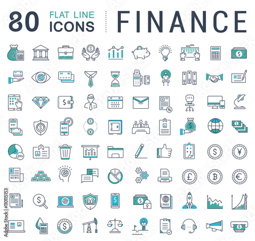 Set Vector Flat Line Icons Finance